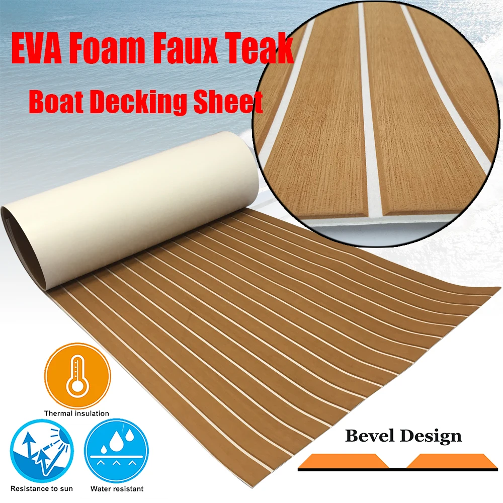 

Boat Flooring EVA Foam Decking Sheet Faux Teak Marine Mat Marine Carpet Seating Non-Slip Self-Adhesive Flooring Material 94"x35"