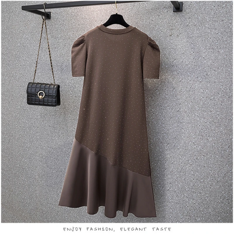 فضفاض حجم كبير فساتين حريمي لصيف 2025 الكورية نمط سيدة Vestidos تي شيرتات قصيرة الاكمام فستان الملابس النسائية KE2594