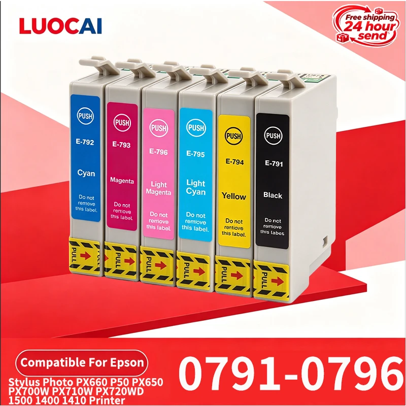 E-0791 T0791-T0796 079XL Compatible InkJet Ink Cartridge for Epson Stylus Photo 1400 1500W P50 Artisan 1430 PX650 Tank Printer
