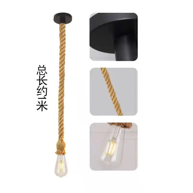 

Industrial Style Modern Minimalist Hemp Rope Pendant Light, No Bulb Included