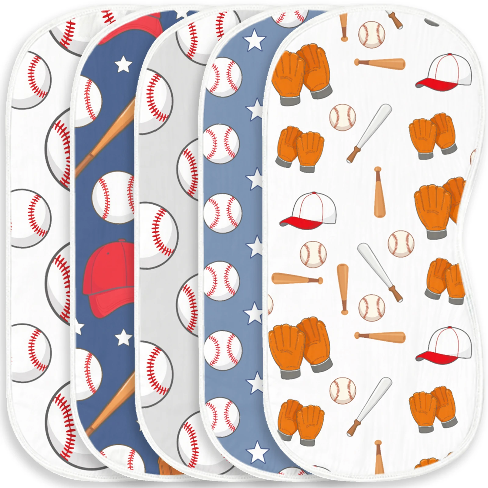 

5Pcs Baby Burp Cloths Baseball Print Soft Cotton Newborn Bibs Absorbent Burpies For Infant Boy Girl Sports Theme Baby Shower