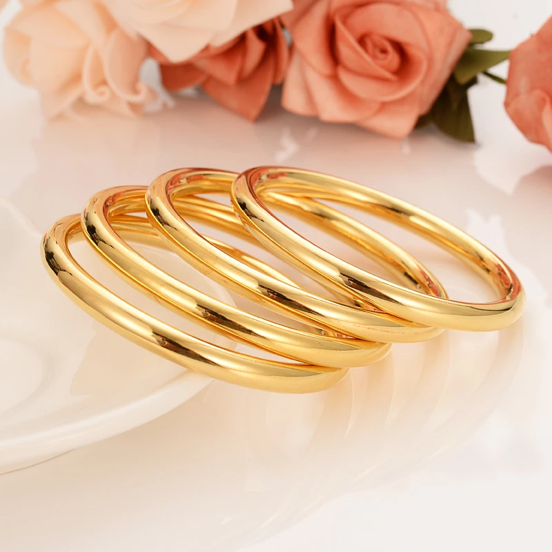 Fashion Dubai Gold Color Polish Jewelry Bangle Ethiopian Women Men Nicely Bracelets Wedding Bridal Gifts