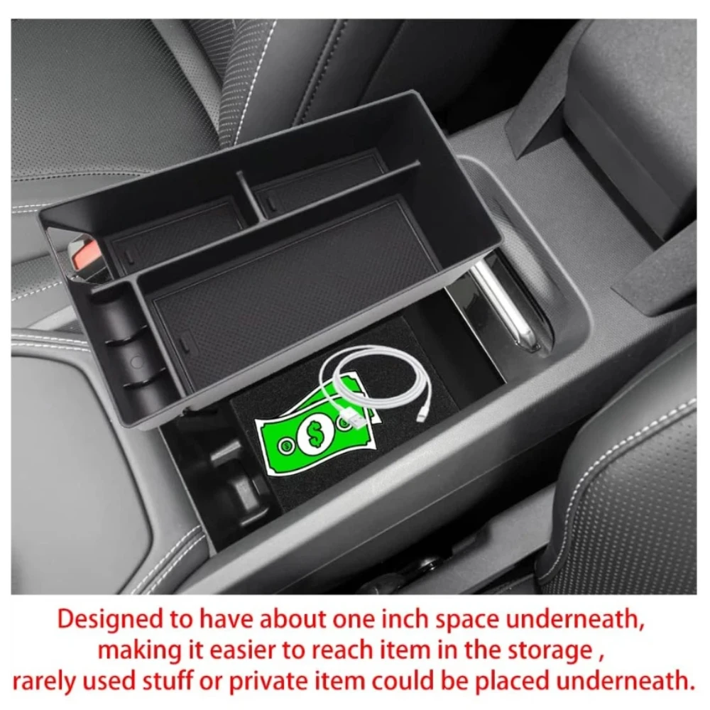 For Ford Mustang Mach-E 2021-2024 Center Console Armrest Organizer Tray Durable ABS Black Storage Box With Divider Car Styling