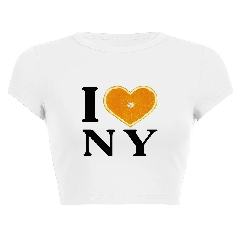 Sexy Meisjes Streetwear Harajuku Vrouwen T-shirt I Love NY Brief Print Crop Tops Slanke Korte Mouw Y2K Mode 2000s Schattige Baby Tees