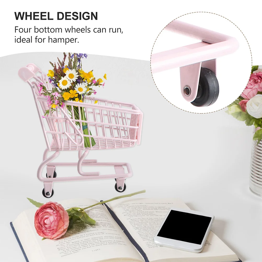 Mały wózek na zakupy, uroczy organizer na biurko, pojemnik na długopisy w kształcie cukierków, miniaturowy wózek sklepowy do przechowywania w biurze, domu, gabinetie, sypialni.