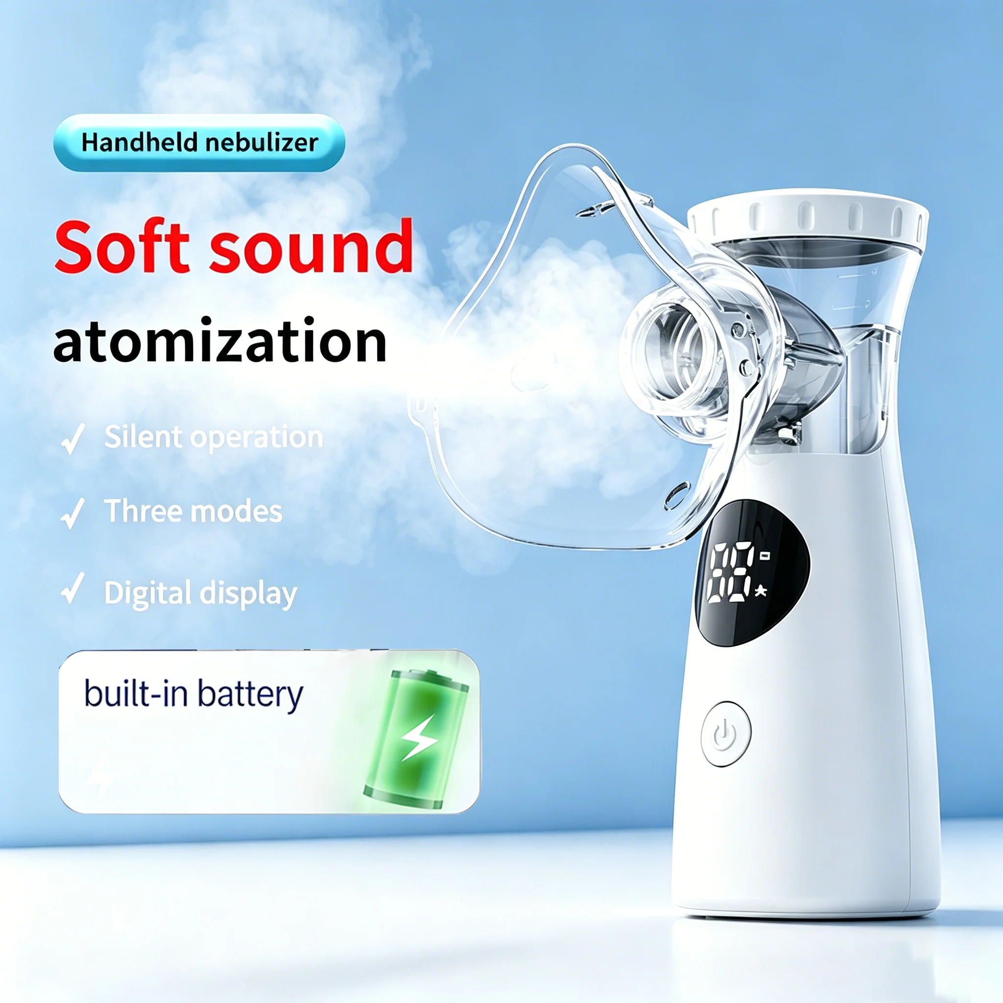 Nebulizador Recargable AiQUE, Inhalador Médico Silencioso con Pantalla Digital, Dispositivo de Vaporización Portátil para Uso Doméstico