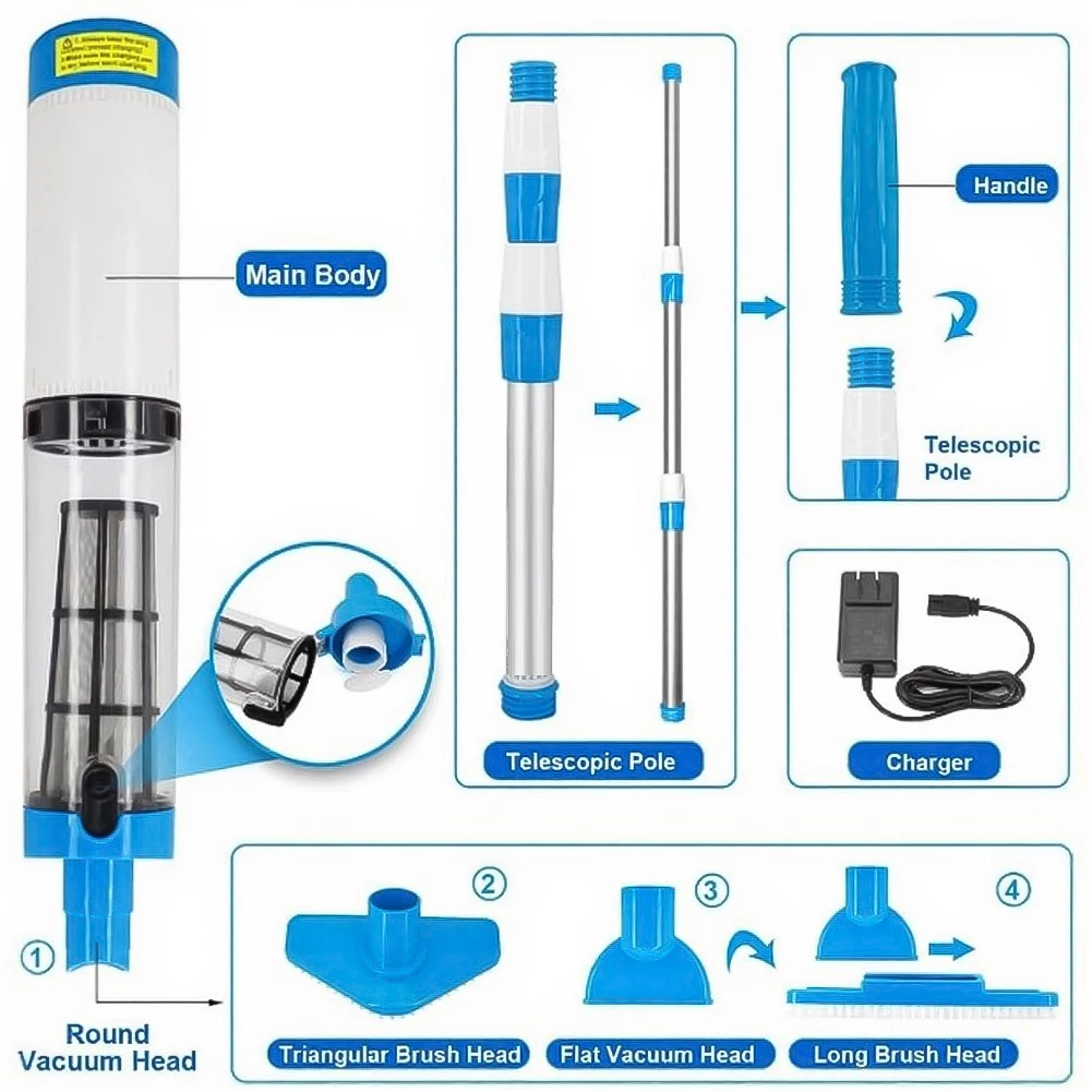 Handheld Pool Vacuum with Rechargeable Battery for Above Ground Pools and Inground Pools Portable Cleaning Solution
