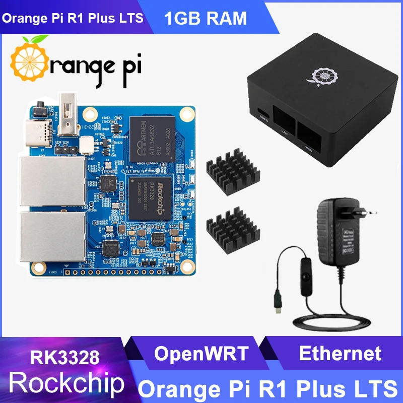 Orange Pi R1 Plus LTS Rockchip RK3328 1GB RAM Run OpenWRT OS Android 9 Unbuntu Optional Metal Case Dual Gigabit Soft Router