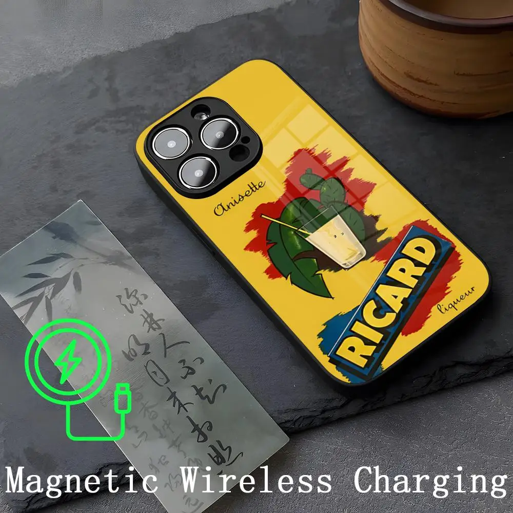 R-RICARDs Alcohol Vintage Phone Case Strong Magnetism Glass For iPhone 14ProMax 15 13 12 15 11 Pro XS Max Plus Mini Coque