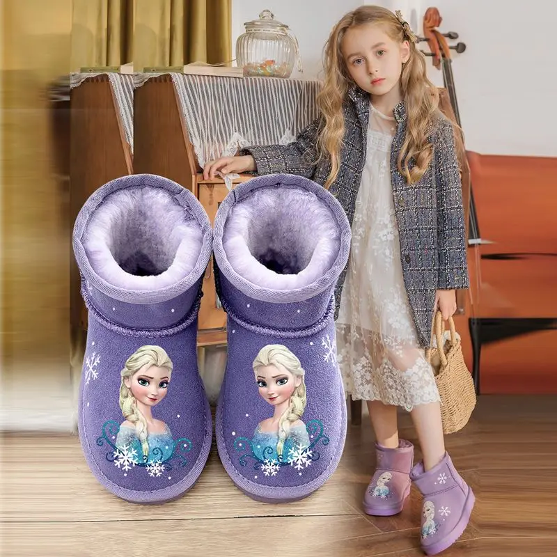 Disney girls snow boots frozen elsa winter plush warm anti-skid casual shoes Thickened baby rain boots