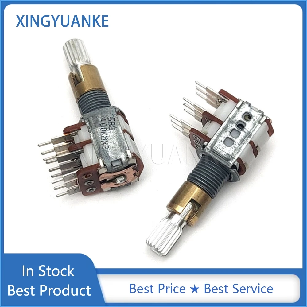 1PCS 12 Type B100K Dual Shaft Double Adjustment Electric Bass Precision Potentiometer B100K*3 9-Pin Flower Shaft Length 25MM
