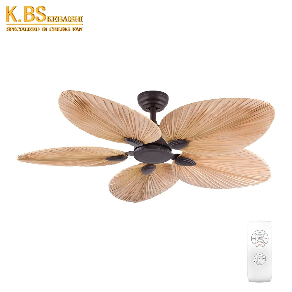 KBS fan lamp China Manufacture rattan ceiling fan 52 inch Natural Breeze Palm Leaf Blades ceiling fans parts