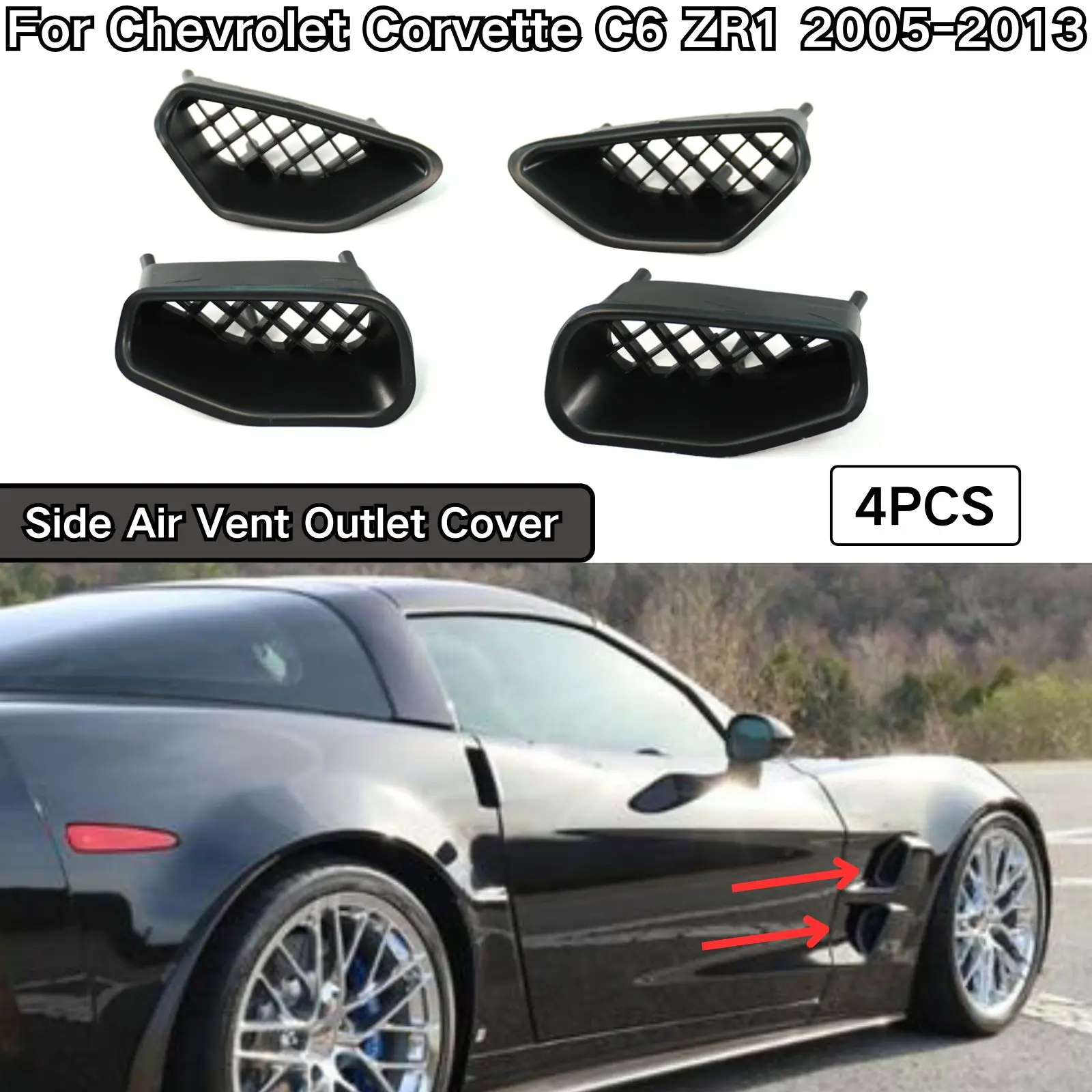 

4PCS Front Outlet Side Fender Air Vent Cover For 2005-2013 Chevrolet Corvette C6 ZR1 Glossy Black Carbon Fiber Print Body Kit