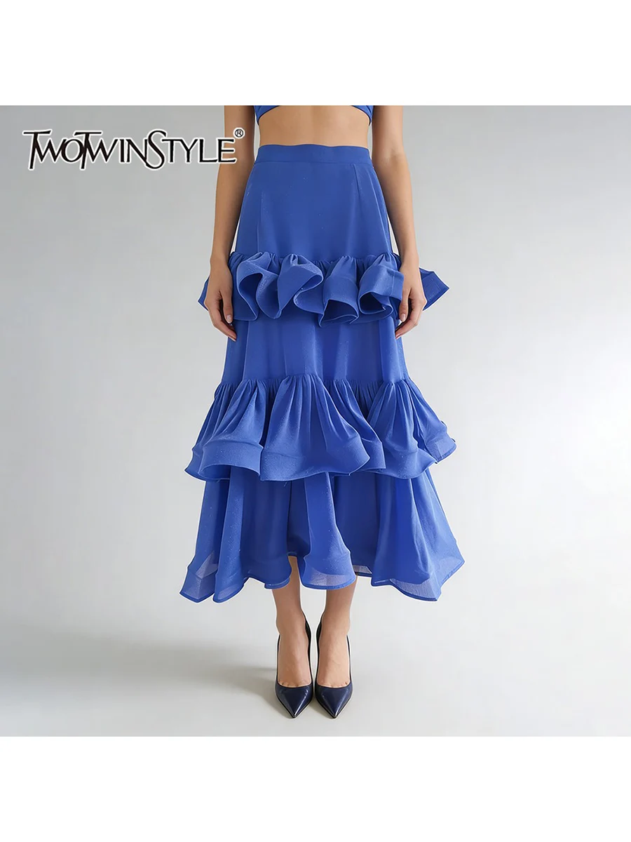 

TWOTWINSTYLE модные свободные элегантные длинные юбки с оборками и складками для женщин, минималистичная юбка с высокой талией, женская одежда, новинка