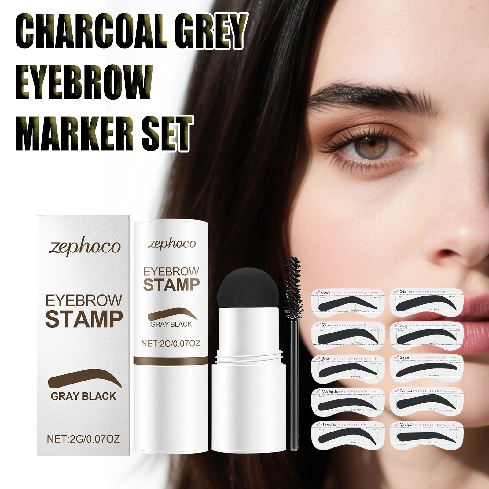 Eyebrow Stamp Kit Gray Black Waterproof Long Lasting Natural Look Perfect Brows Easy for Beginners with Stencil Powder Brush