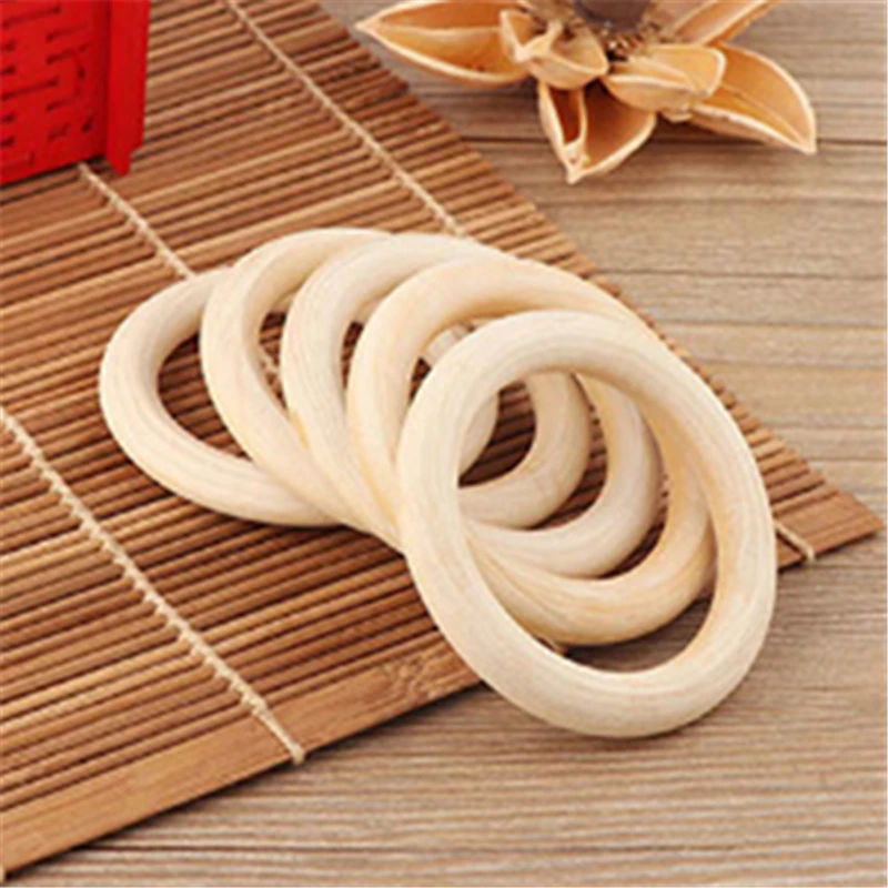 5pcs Baby Teethers Natural Safe Wooden Baby Teething Ring 70mm Necklace Bracelet DIY Craft Wood Ring Toy Teether Baby Gift