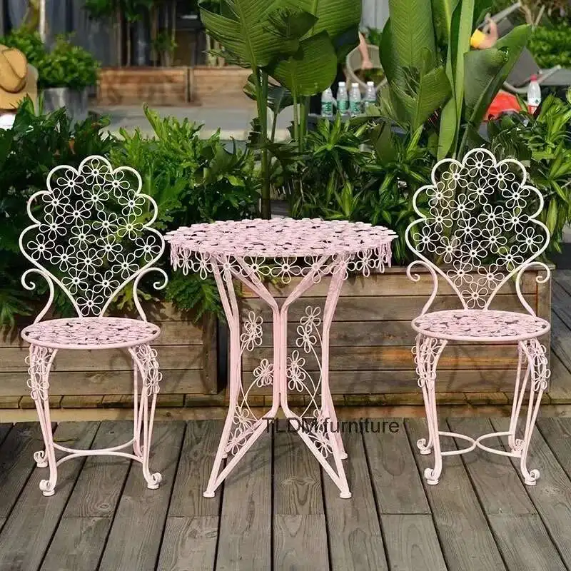 

Iron Garden Furniture Sets Simple Coffee Balcony Table and Chair Set Outdoor Open-air Courtyard Sun Protection Table and Chair D