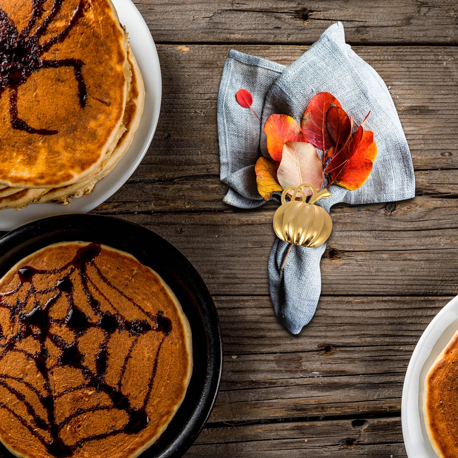 

6Pcs Halloween Napkin Rings Pumpkin Shaped Alloy Dinner Napkin Buckle Decors for Festival Home Table Decors Golden