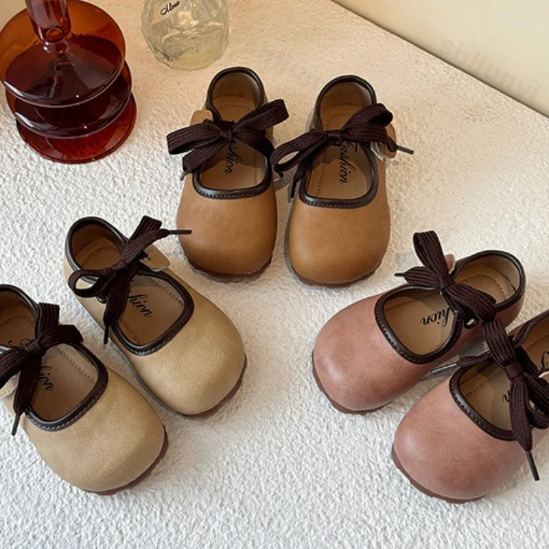

Girls' Fashion Bow Design Shallow Mouth Casual Single Shoes 2025 Autumn New Childrens' Comfortable Versatile Princess Flat Shoes