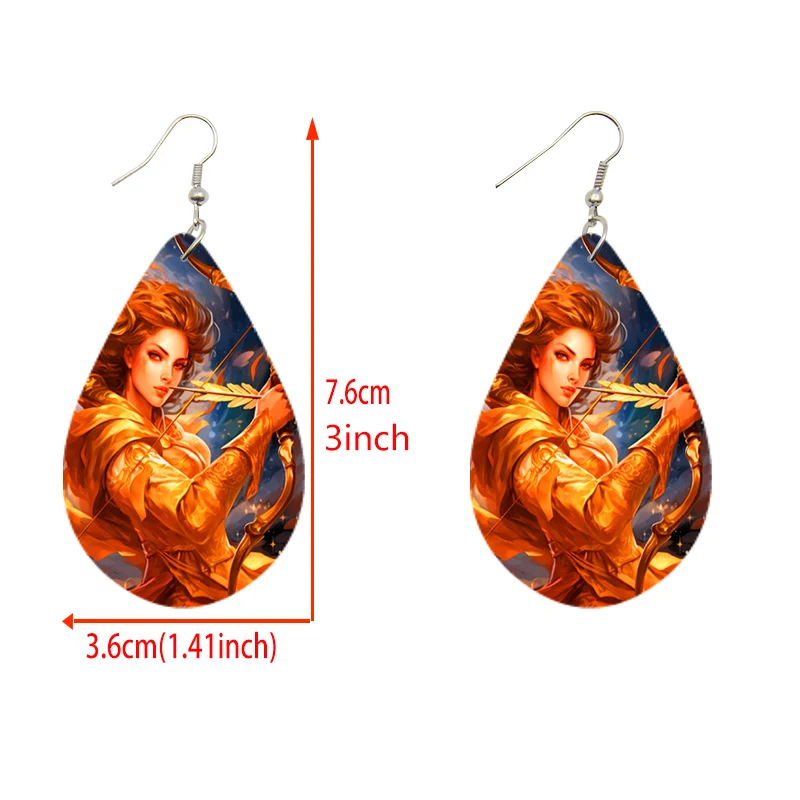 SOMESOOR Gorgeous 12 Constellations Print Small Wooden Teardrop Earrings Leo Libra Scorpio Pendant Dangle Jewelry Birthday Gifts