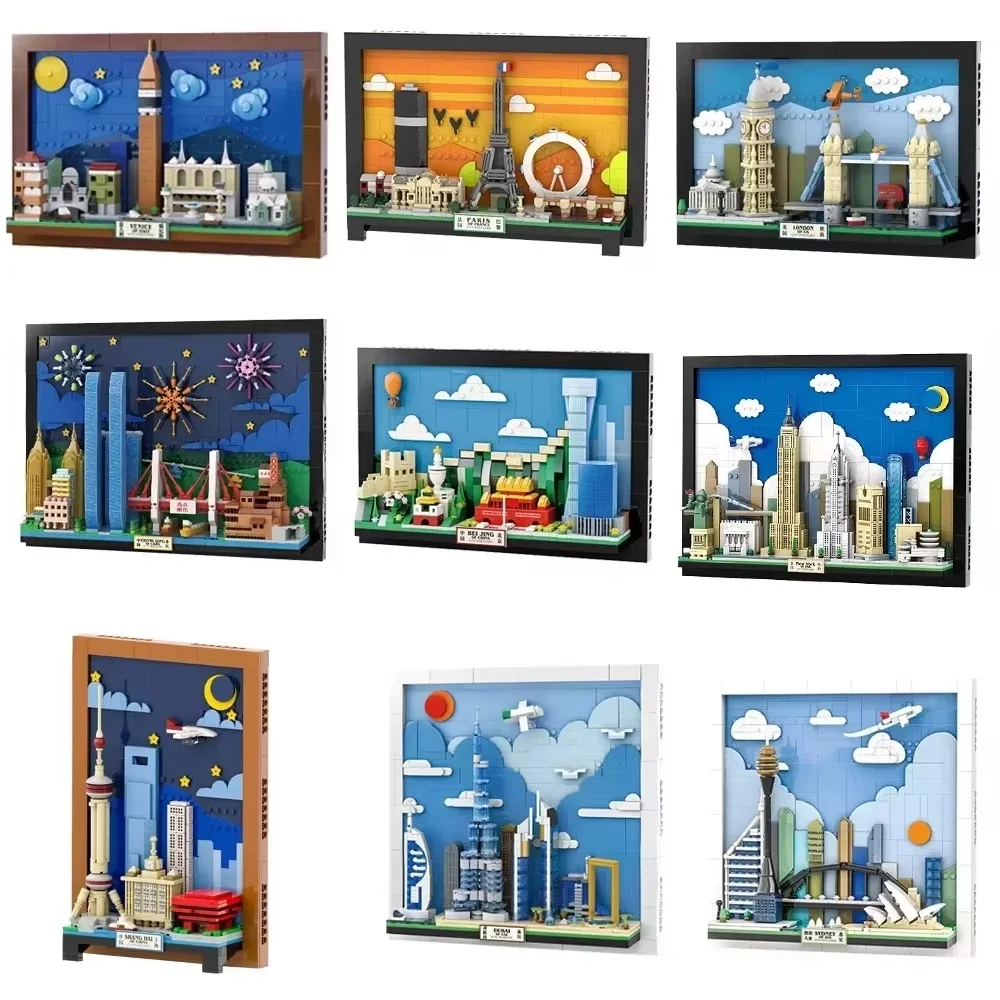 City Postcard Puzzle Blocks MOC Educational Toy Models of Venice Dubai Sydney London Paris Guangzhou - Children's Birthday Gifts