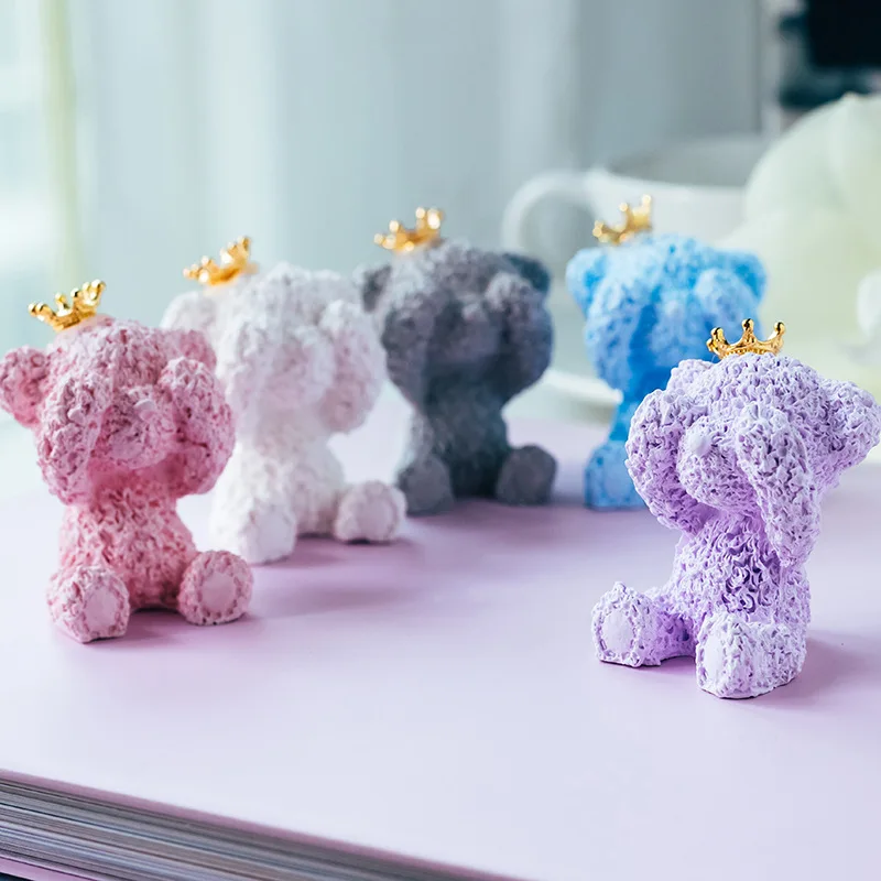 Cute Pink Crown Teddy Bear Kids Birthday Wedding Party Cake Topper Dessert Baking Supplies Car Decoration Baby Cartoon Toy Gifts