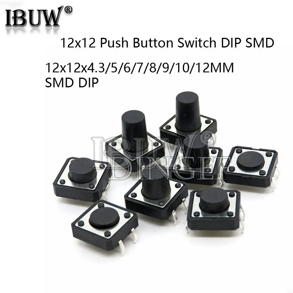 

12x12 мм панель печатной платы мгновенного тактильного такта мини-кнопочный переключатель DIP 4pin 12x12x4.3/5/6/7.3 9 мм 12*12*4.3 мм 5 мм 6 мм 7 мм 8 мм 9 мм