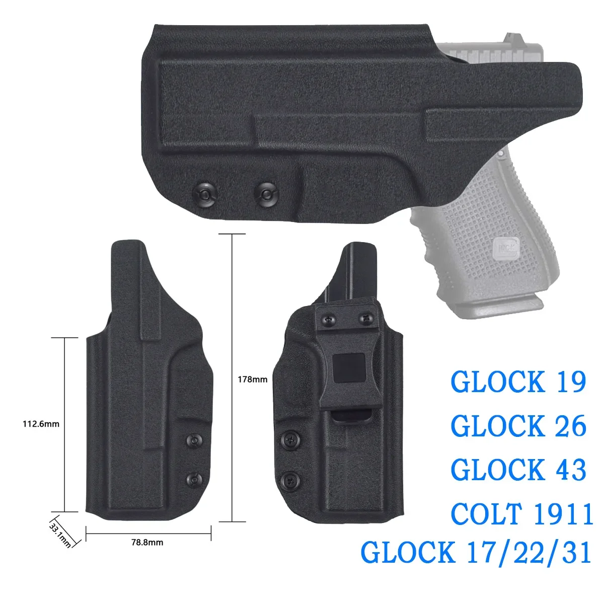 

Gun Holster GLOCK 17 19 22 26 31 43 43X Taurus G2C P365 Inside Waistband Concealed Carry Belt Clip Single Stack Pouch