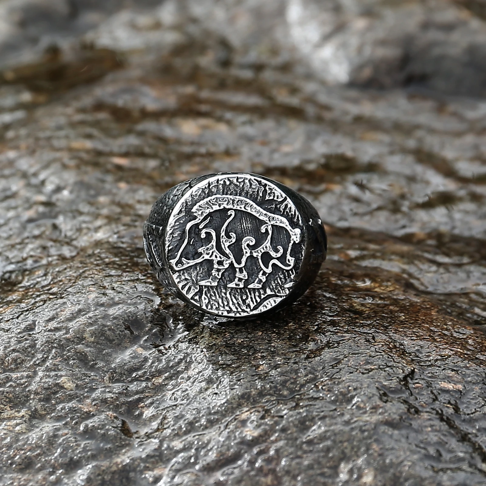 Nordic Design Viking Jewelry Stainless Steel Fryr Wild Boar Ring