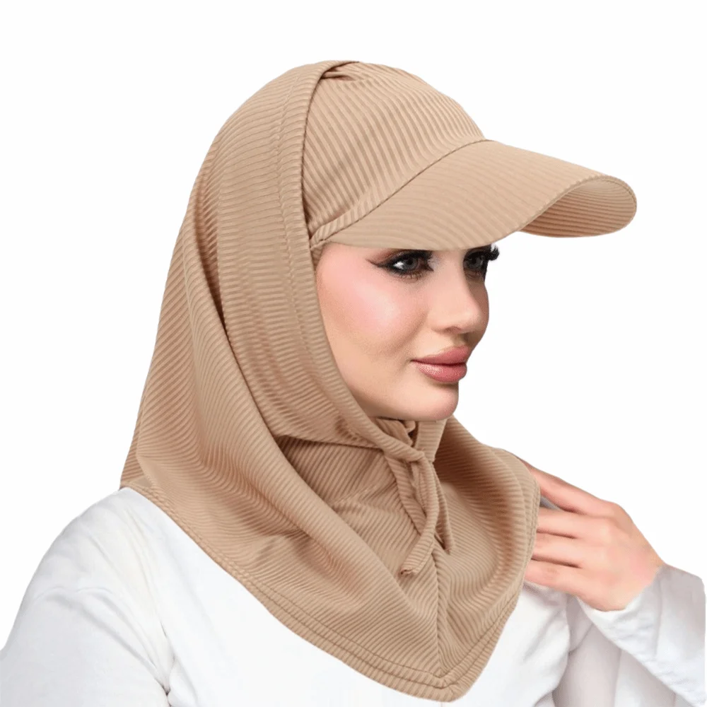 

Fashion Casual Sun Hat with Hood Sun Protection Solid Color Neck Shade Cap Neck Protection Wide Brim Muslim Turban Cap Fishing