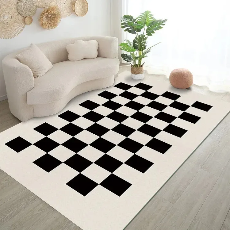 Black and White Light Luxury Geometric Pattern Floor Mats Door Front Decoration Home Living Room Floor Mats