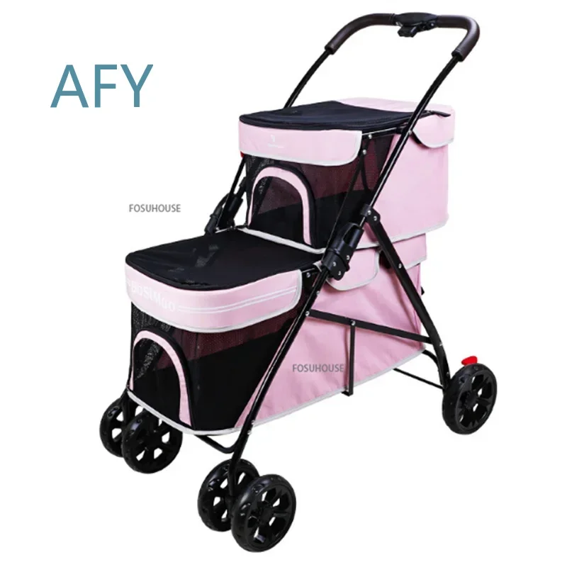 Nordic Pet Stroller for Dogs Cats Small Medium Breeds Outdoor Walking Shopping Sharing Trolley Four Wheels Large Double Layer