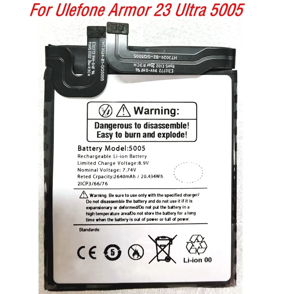 

For Ulefone Armor 23 Ultra 5005 Mobile Phone Rechargeable Li-ion Polymer Battery 2ICP3/66/76 7.74V 20.434Wh