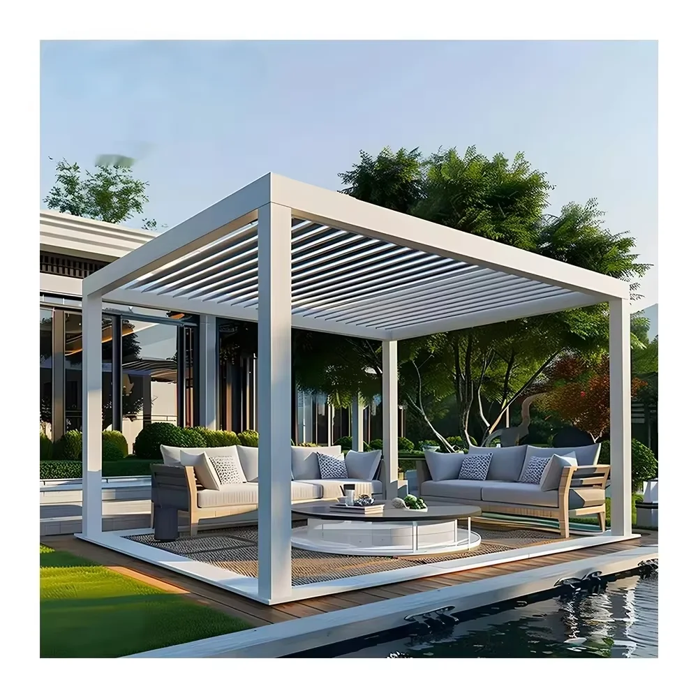 OneAlu Motorized Retractable Pergola, Waterproof Aluminum Sunshade with Remote Control for Outdoor Patio Garden Cover