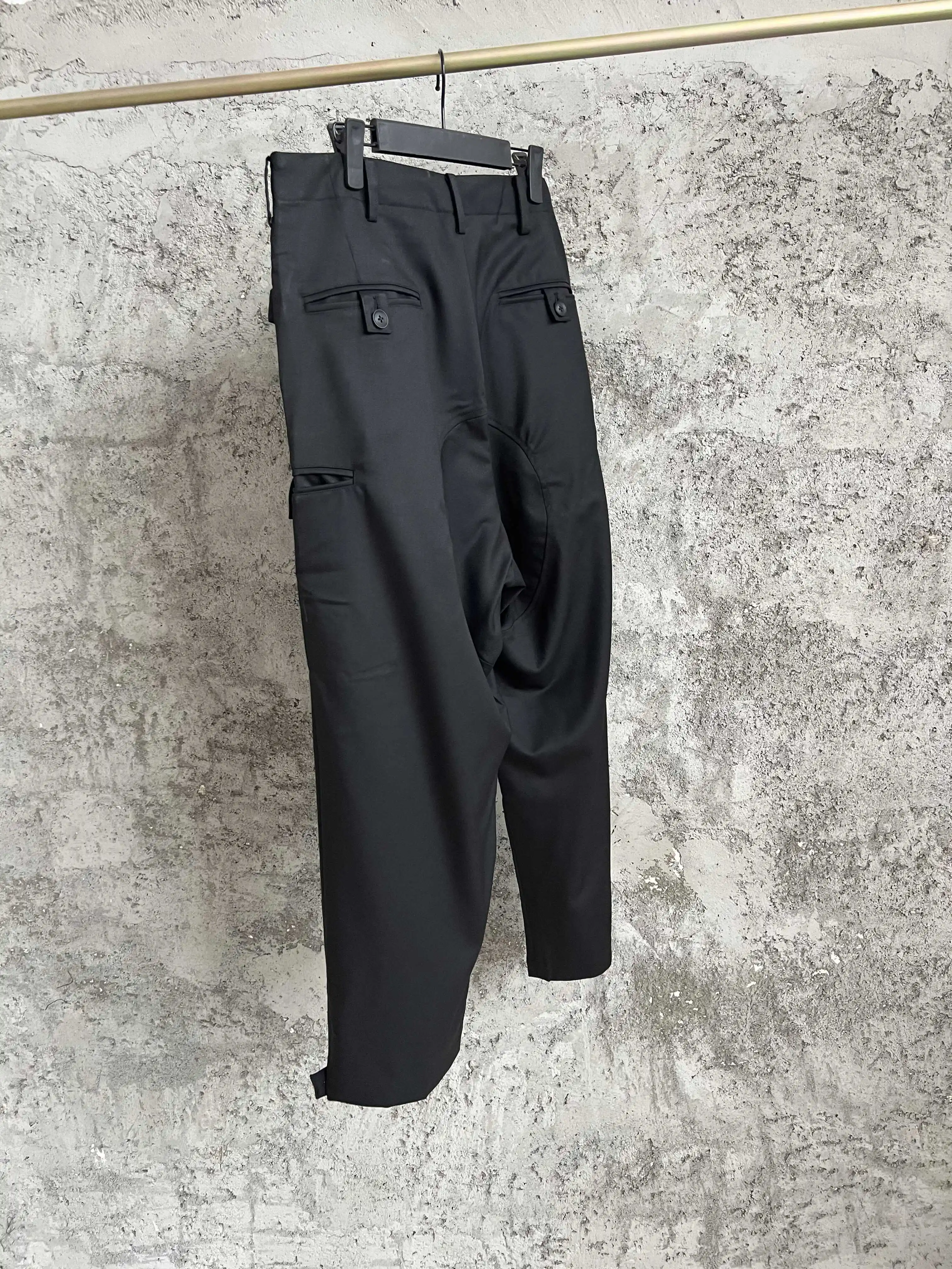 TOP-YAMOTO بنطال رجالي ياباني فضفاض وغير رسمي بستة جيوب، سروال كاجوال من الصوف #4