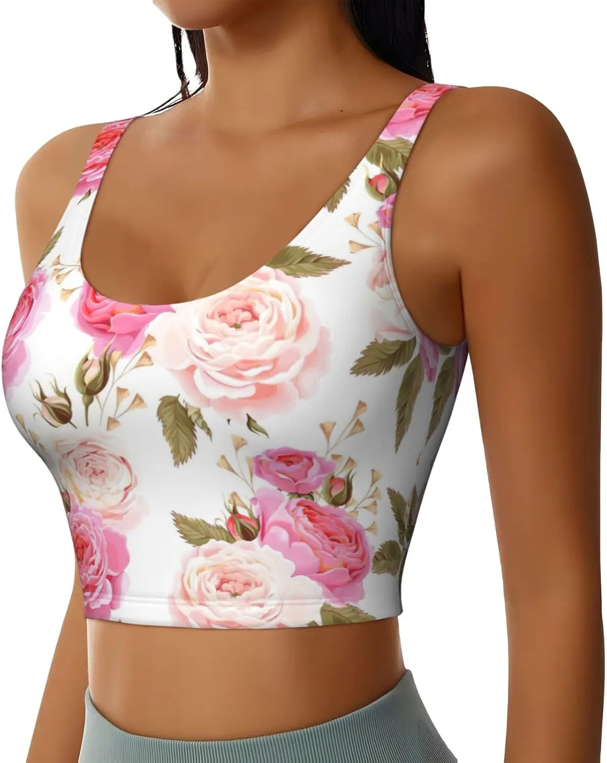 Rose Flower พิมพ์ผู้หญิงเสื้อกล้ามออกกําลังกาย Racerback เสื้อกีฬาแขนกุดสําหรับยิมกีฬาโยคะ
