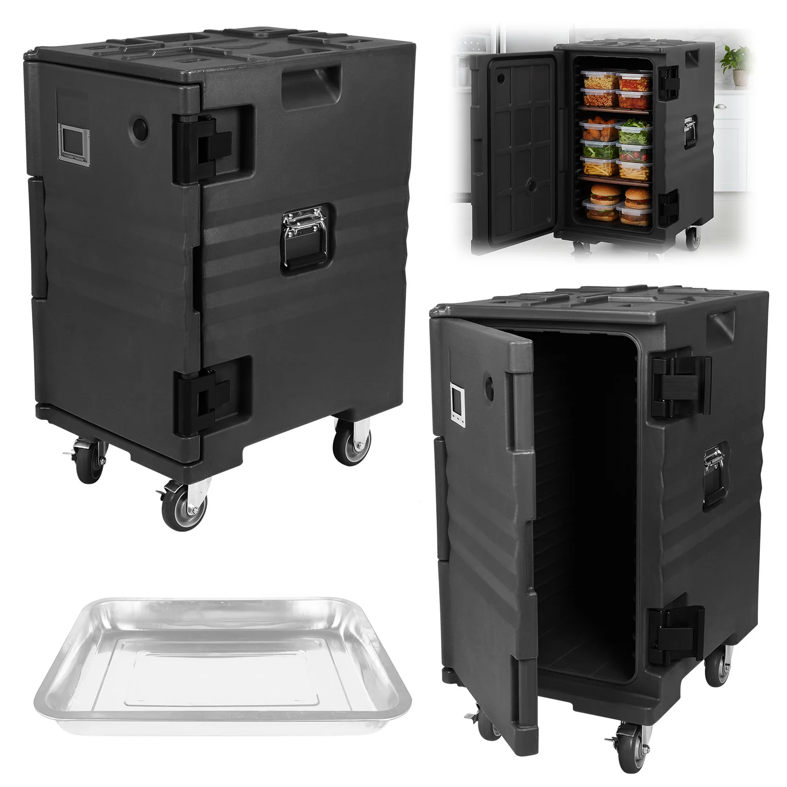 

118QT Front Loading Insulated Food Pan Carrier Insulated Food Container with Wheels W/Handles for Catering & Transport