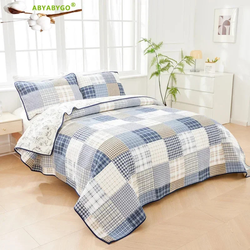 Nordic Bedspread for Bed Pure Cotton Quilted Blanket Quilt Bed Cover Bed Sheet and Pillowcases Queen Size 220x230cm 3pcs Set