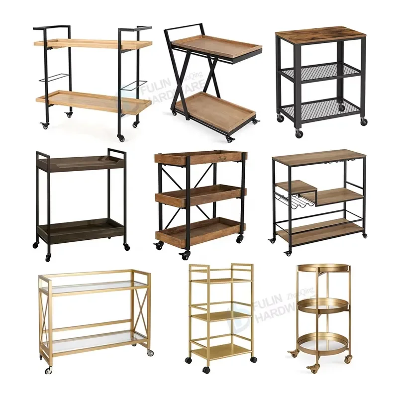 Gold Metal Serving Trolley 3 Tier Rolling Cart Durable Beverage Rack for Hotel Bar Kitchen Storage Utility Wheeled Shelf Unit