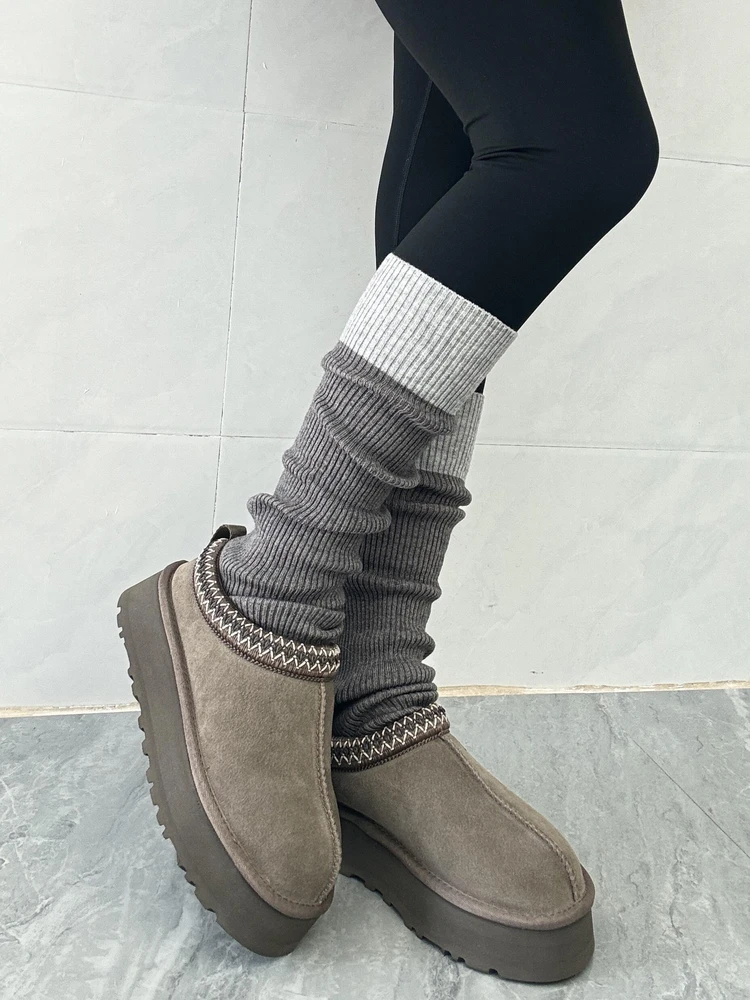 Walnut Brown Snow Boots Thi Bot Fur Lined Leather Women's oes Warm Cotton oes National Sle Heightening Fluffy oes