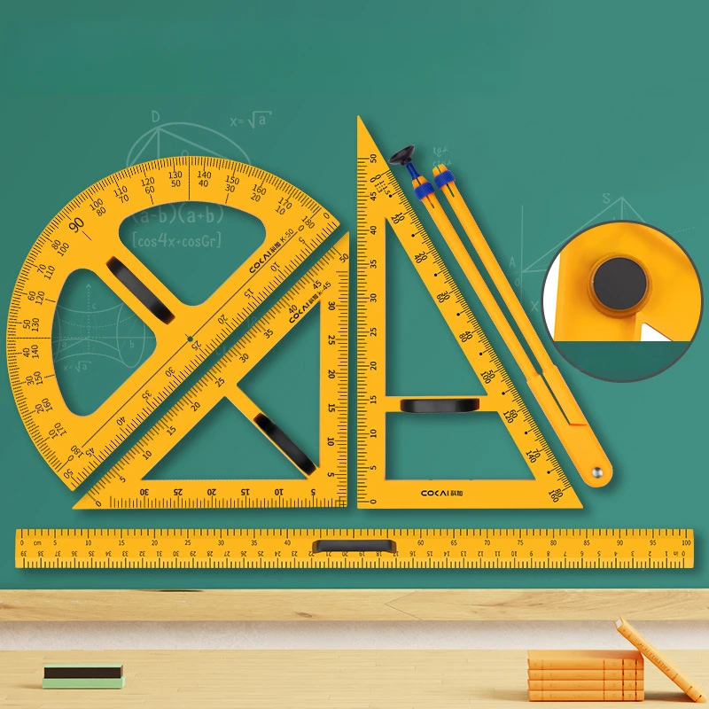 

Large magnetic triangle set for teaching compass protractor Special magnetic triangle blackboard for teachers to draw circles.