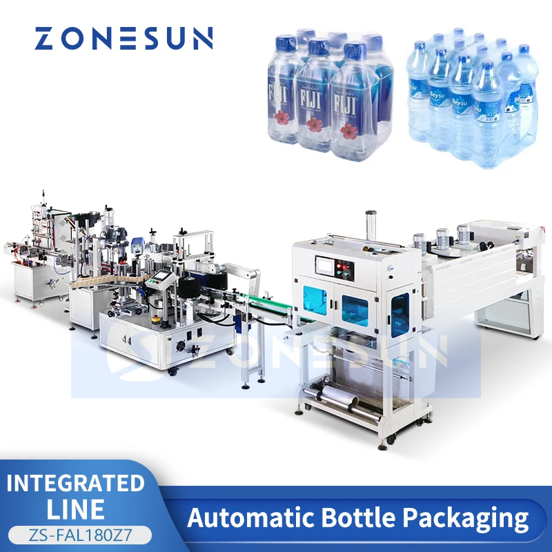 ZONESUN Automatic Liquid Filling Coding Capping Labeling Wrapping Shrinking Production Line Magnetic Pump Beverages ZS-FAL180Z7