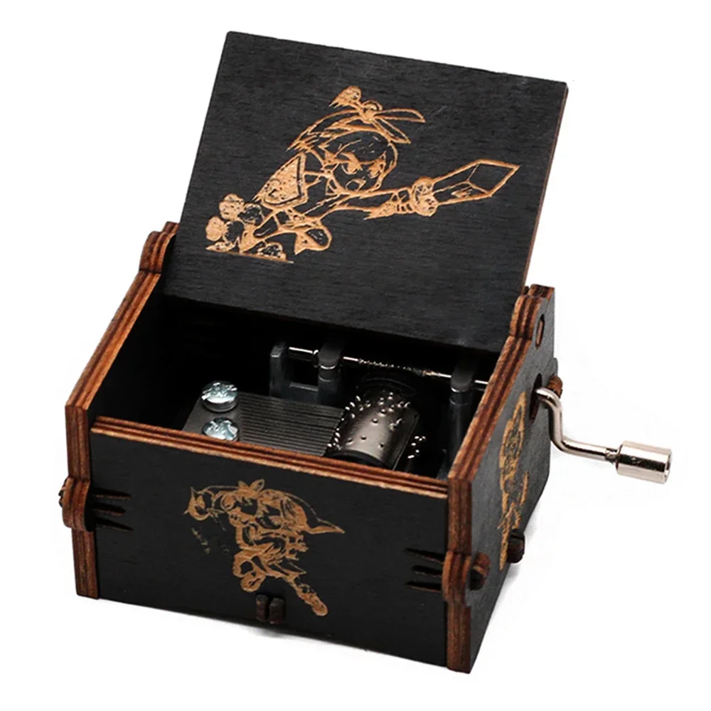 Wooden Black Music Box Hand Cranked Home Decoration Carved Musical Box Valentine's Day Birthday Gift