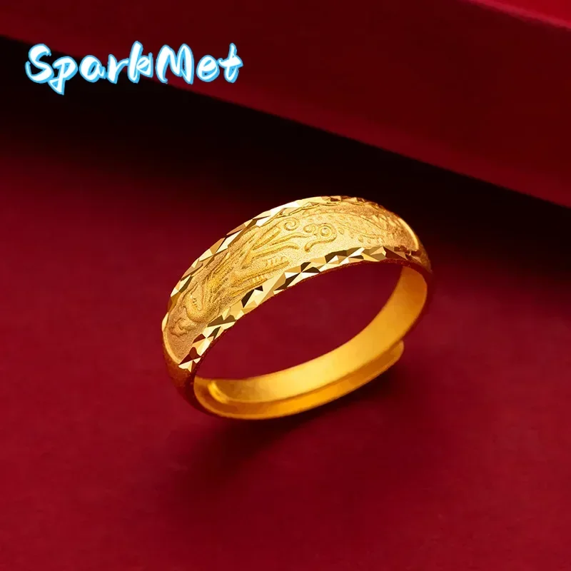 

Рождественское парное кольцо из 24-каратного желтого золота с изображением дракона и феникса, 9999 проба, настоящее золото, ретро-кольцо, классическое модное ювелирное украшение, подарок для пары.