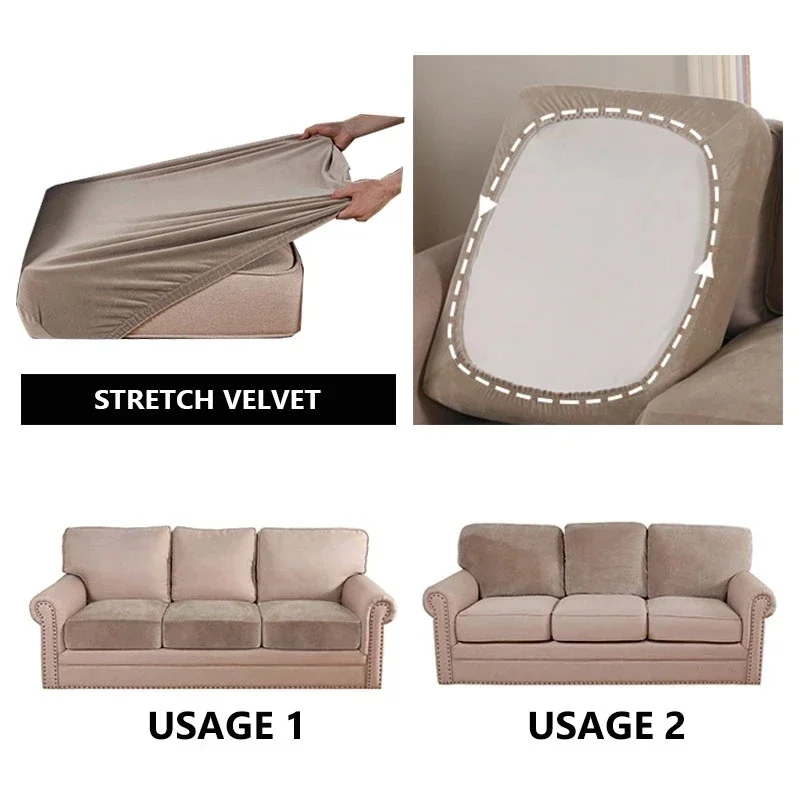 20 Solid Colors Thick Velvet Sofa Seat Covers Plush Sofa Cushion Covers Elastic Slipcover All-inclusive Couch Cover Dining Room