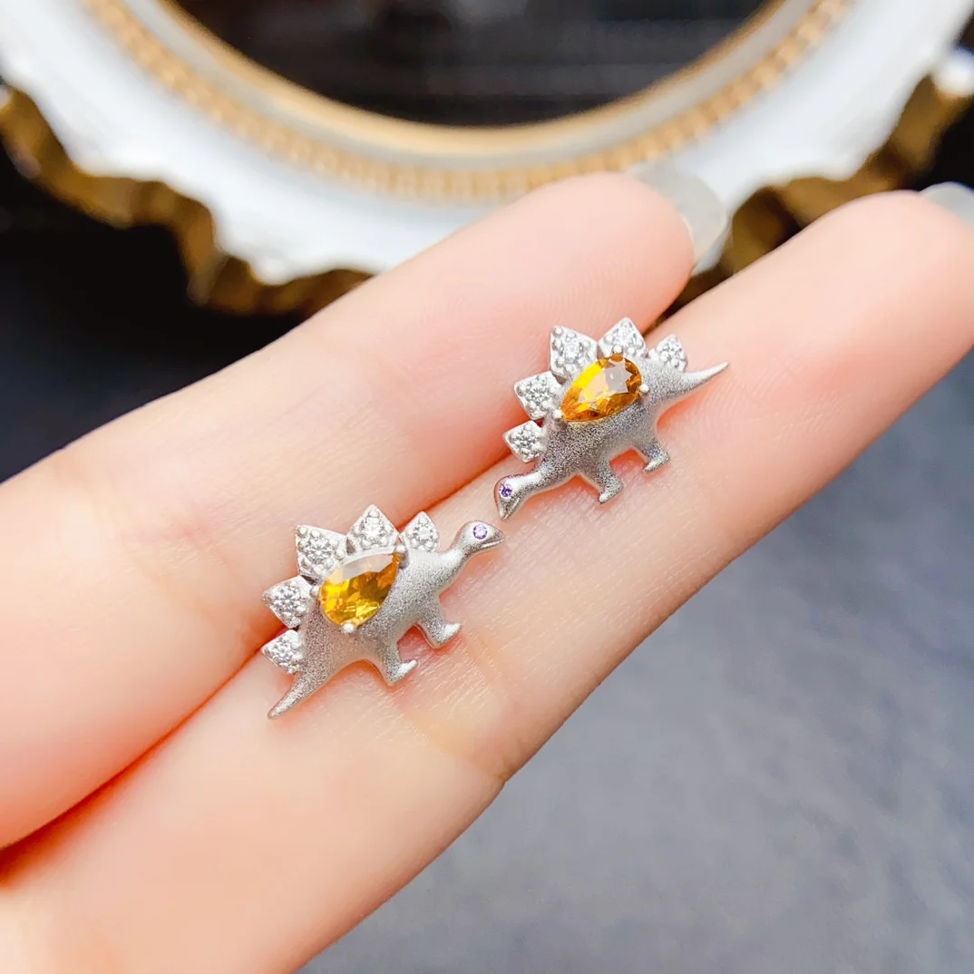 

FS 3*5mm Natural Citrine S925 Sterling Silver Dinosaur Earrings for Women Fine Charm Weddings Jewelry Certificate MeiBaPJ