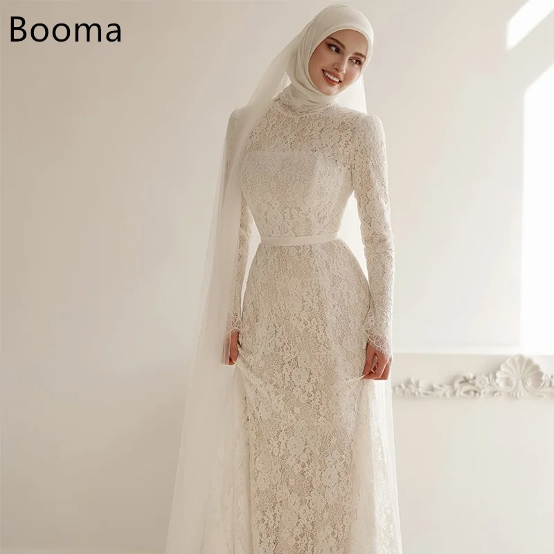 

Booma A-Line High-Neck Elegant Lace Long Wedding Dresses Full Sleeve Brides Gown Saudi Arabia Custom Made 2025
