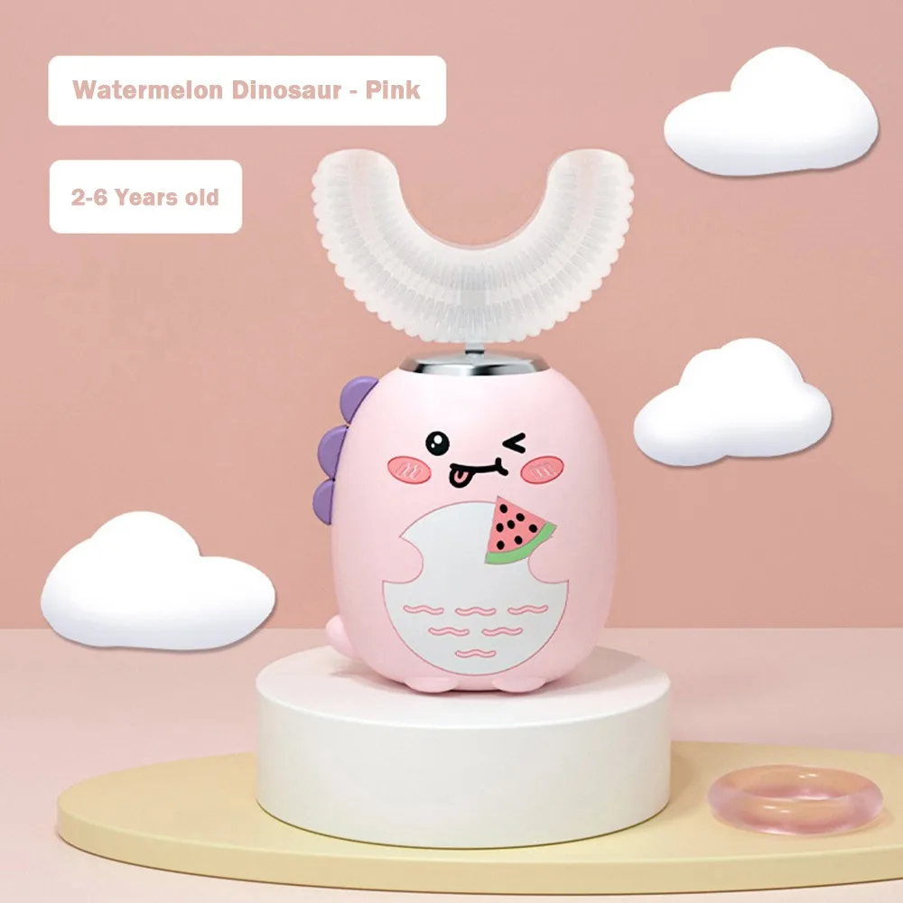 Silicone Brush Head Electric Toothbrush U-shaped Waterproof Children Tooth Brush Degree Cleaning Cartoon Dinosaur Toothbrush