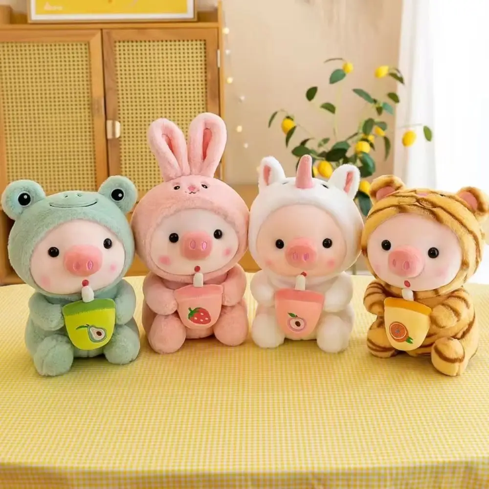 Plushies Cute Cartoon Design Cartoon Pig Rabbit Hat Kawaii Style Stuffed Animals Transformed Design Bubble Pig Bed Decoration