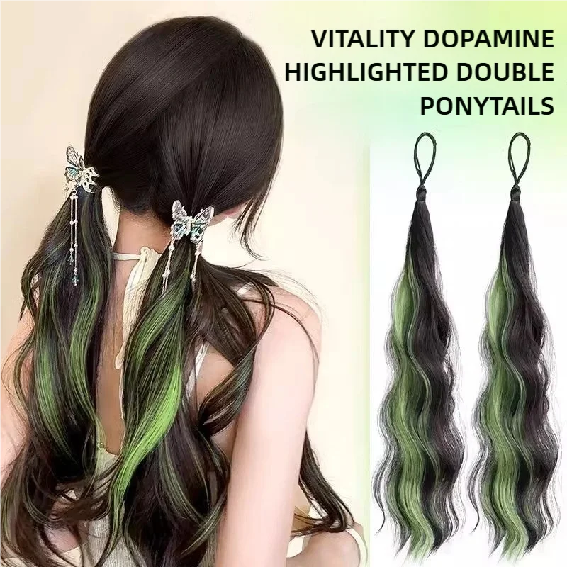 

50CM Wig Braid Highlights Ponytail Dopamine Braid Hair Volume Color Hair Bundle Wig Ring Wig Hair Bundle Synthetic Ponytails